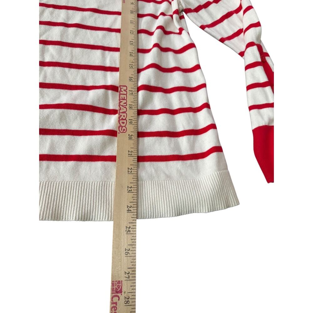 LOFT Womens Striped Sweater L Red White Long Sleeve Side Button Pullover READ - Picture 5 of 8